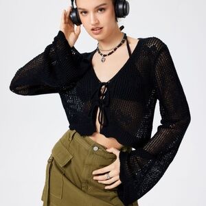 Solid Black Hollow Knit Cardigan